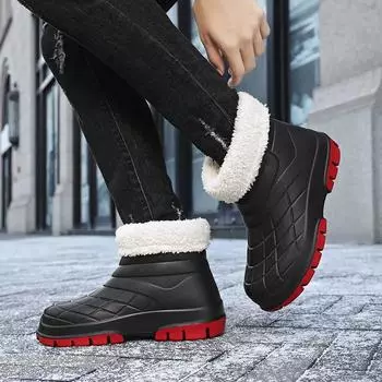 Новые зимние высокие сезонные зимние ботинки, удобные плюшевые хлопковые ботинки с плоской подошвой, водонепроницаемые, нескользящие, теплые зимние ботинки 36-37 чёрный