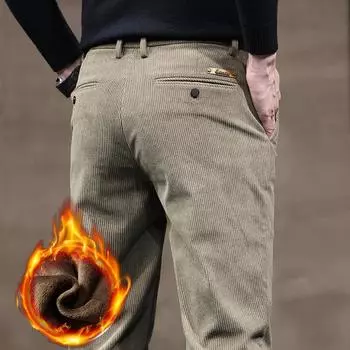 Новые зимние высококачественные вельветовые повседневные брюки для мужчин с толстым бархатом и универсальные свободные прямые деловые брюки 28 чёрный