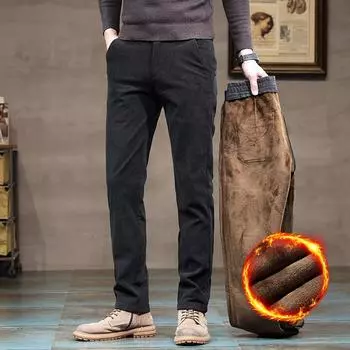 Новые зимние высококачественные вельветовые повседневные брюки для мужчин с толстым бархатом и универсальные свободные прямые деловые брюки 30 хаки