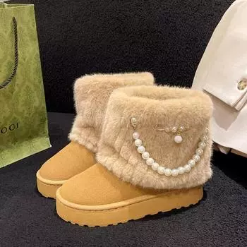 Новые зимние замшевые ботинки с круглым носком и толстой подошвой, удобные короткие женские модные хлопковые ботинки на плоской подошве 36