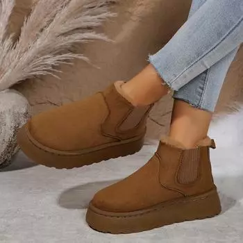 Новые зимние замшевые зимние ботинки с круглым носком на плоской подошве, модные теплые толстые бархатные зимние ботинки большого размера Botas Mujer 36