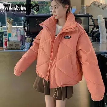 Новые зимние женские короткие парки, куртки, повседневные, толстые, теплые, с капюшоном, узорчатое пальто, женская зимняя верхняя одежда, свободная куртка, парки XL