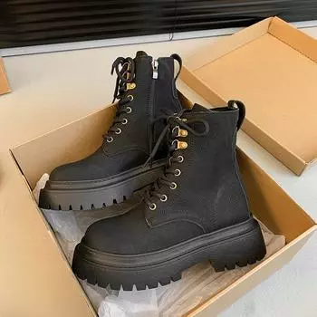 Новые зимние женские ботильоны в стиле вестерн, модные толстые подошвы, молнии, готические короткие ботинки, женские элегантные ботинки на платформе D415 35