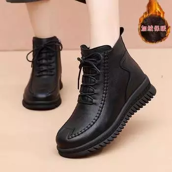 Новые зимние женские ботинки из флиса, водонепроницаемые и нескользящие, на плоской подошве, хлопковые туфли для мам среднего и пожилого возраста, теплые короткие хлопковые ботинки из флиса 35