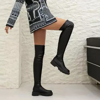 Новые зимние женские ботинки на плоской подошве, однотонные универсальные эластичные сапоги до колена, большая женская обувь 35 абрикосовый