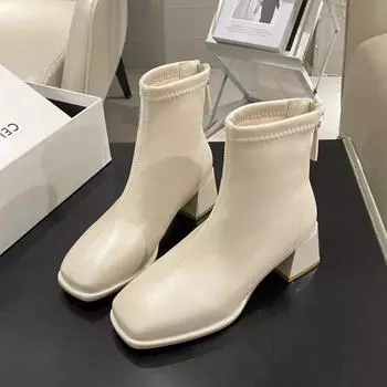 Новые зимние женские ботинки с квадратным носком из цельной искусственной кожи, модные ботильоны, женские ботильоны на блочном каблуке для вечеринок на открытом воздухе 35