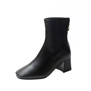 Новые зимние женские ботинки с квадратным носком из цельной искусственной кожи, модные ботильоны, женские ботильоны на блочном каблуке для вечеринок на открытом воздухе 35