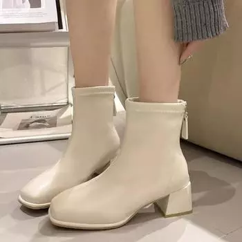 Новые зимние женские ботинки с квадратным носком из цельной искусственной кожи, модные ботильоны, женские ботильоны на блочном каблуке для вечеринок на открытом воздухе 35