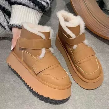 Новые зимние женские ботинки, толстые меховые плюшевые женские зимние ботинки на платформе, сохраняющие тепло, ботильоны, водонепроницаемые кроссовки для отдыха на открытом воздухе, Botas Mujer 35 коричневый