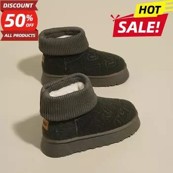 Новые зимние женские ботинки, высокие зимние ботинки, утолщенные плюшевые, теплые, простые и универсальные, удобные, хлопковые ботинки 35 серый