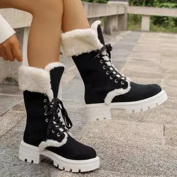 Новые зимние женские ботинки, высококачественные, сохраняющие тепло, ботинки для снега до середины голени, женские, со шнуровкой, удобные, модные, на платформе, для женщин 35 верблюд
