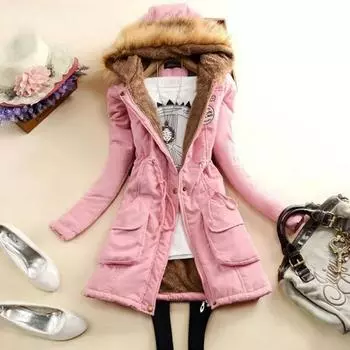 Новые зимние женские длинные парки с капюшоном, хлопковые женские пальто, куртки с большим меховым воротником для девочек, студенческие хлопковые пальто с талией S красный