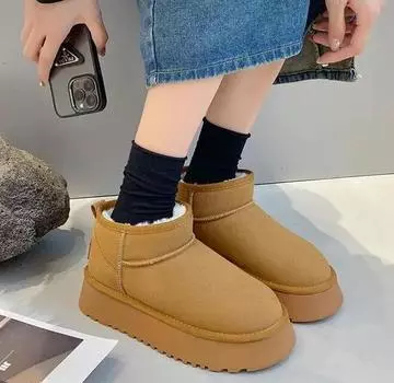 Новые зимние женские короткие плюшевые теплые зимние сапоги на плоской подошве повседневная обувь замшевые меховые ботинки челси ботильоны на платформе женская обувь Botas Mujer 35