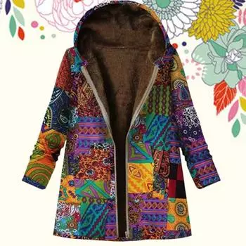 Новые зимние женские куртки с капюшоном и цветочным принтом, а также бархатные стеганые пальто, винтажные свободные женские парки с хлопковой подкладкой XJ S зелёный