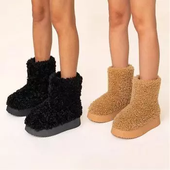 Новые зимние женские модные зимние сапоги до середины икры на платформе с плюшевой подкладкой и мехом внутри, модные для знаменитостей, на массивной подошве 39