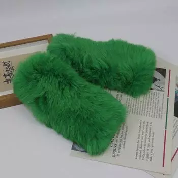 Новые зимние женские перчатки из натурального кроличьего меха Длина 25 см варежки из натурального кроличьего меха Вязаные теплые женские зимние уличные перчатки glove length 25cm зелёный