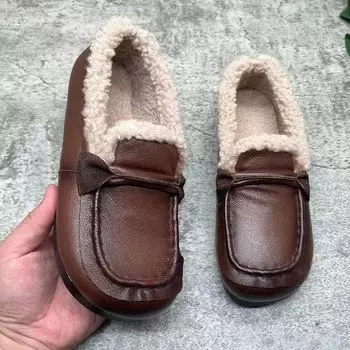 Новые зимние женские плюшевые хлопковые туфли на мягкой подошве с утеплителем Lefu Shoes 40 коричневый