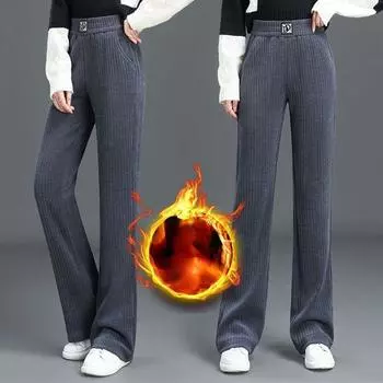 Новые зимние женские прямые брюки-трубы с высокой талией, свободные и теплые трендовые хлопковые брюки M чёрный