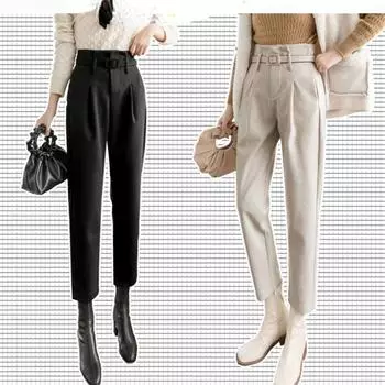 Новые зимние женские утепленные брюки в корейском стиле с высокой талией, тонкие женские элегантные повседневные эластичные брюки, шаровары в стиле Харадзюку S чёрный