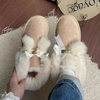 Новые зимние зимние сапоги из плюша и толстого меха для женщин, теплая хлопковая обувь 35 бежевый