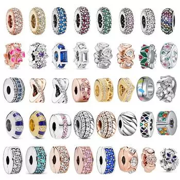 Новые золотисто-синие, зеленые, розовые, белые циркониевые паве, блестящие клипсы, подходят для оригинального браслета серебряного цвета для женщин, сделай сам, ювелирные изделия