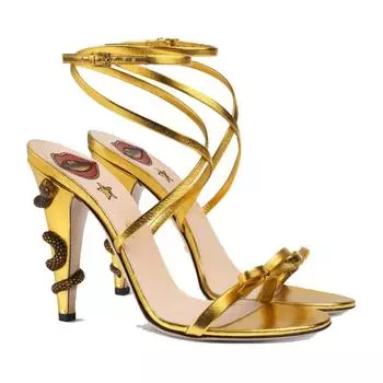 Новые золотые маленькие змеиные сандалии, брендовые подиумные женские туфли на высоком каблуке на шпильке, черные, зеленые, летние, вечерние, пикантные модные женские туфли 35
