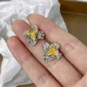 Новые золотые серебряные матовые металлические серьги-цветы для женщин и девочек, преувеличенные нерегулярные серьги-гвоздики, модные украшения для вечеринок, подарок янтарь