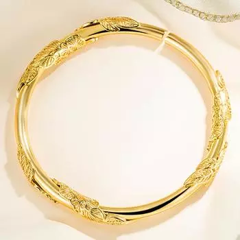 Новые золотые украшения, браслет с открытой лозой акации, модный и элегантный, классический дизайн в форме листа растения. Adjustable size