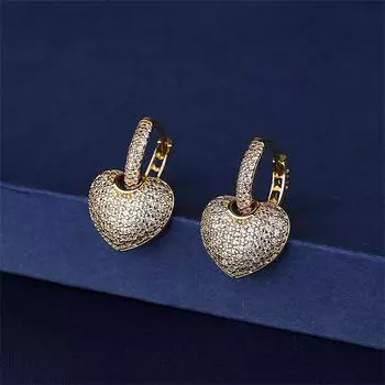 Новые золотые женские серьги-подвески в форме сердца, модные, легкие, роскошные, с цирконием, пара сережек-колец для пирсинга, ювелирные изделия в подарок
