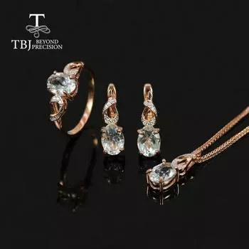 Новый 100% натуральный аквамарин овальный 6*8 мм драгоценный камень кольцо серьги кулон ювелирный комплект стерлингового серебра 925 пробы изысканные женские украшения us ring size 6#