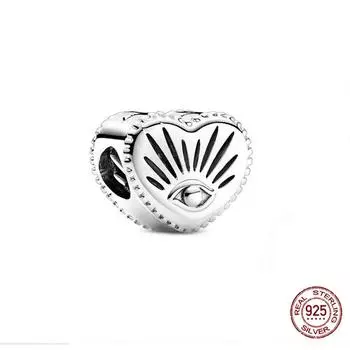 Новый 100% стерлингового серебра S925 All-Knowing Eye Heart Бусина подходит для оригинального модного браслета с подвесками для женщин, ювелирные изделия своими руками