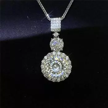 Новый 10-каратный настоящий кулон из муассанита, ожерелье для женщин, высший класс, 100% стерлинговое серебро 925 пробы, свадебные украшения 5 carat белый