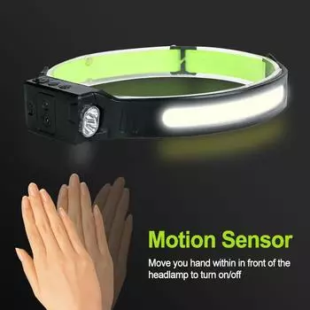 Новый 10 Вт COB светодиодный индукционный налобный фонарь для верховой езды с зарядкой от USB, охотничий фонарь, рабочий свет, 6 режимов, налобный фонарь, оповещение, красный свет