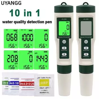 Новый 10 в 1 тестер качества воды PH/TDS/EC/SALT/TEMP/SG/ORP/H2/Fertile/Тестер сопротивления ручка для аквариума бассейна зелёный