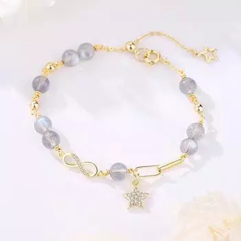 Новый 14-каратный позолоченный натуральный лунный камень, браслеты с кристаллами клубники для женщин, женские модные бусины, браслет, ювелирные изделия YBR317