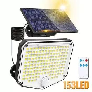 Новый 153LED наружный солнечный настенный светильник с датчиком движения, пультом дистанционного управления 3 охранных светильника IP65 водонепроницаемый для крыльца патио гаража