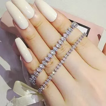 Новый 18 см Маркиза Овальная квадратная огранка Роскошный серебряный цвет на руку теннисный браслет для женщин праздничный подарок ювелирные изделия S7062 17cm