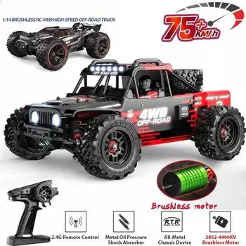 Новый 1:14 4WD RC Car Off-road Racing High Speed Brushless 2.4G RC Car RC Truck 75 Km/h Truck Electric Toy Adult Kids Toys Gift чёрный