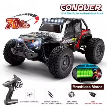 Новый 1:16 бесщеточных RC машинок со светодиодной подсветкой 2.4G RC 4x4 внедорожный дрифт-кар детский игрушечный монстр-трак детский гоночный автомобиль с дистанционным управлением 1 battery чёрный