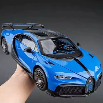 Новый 1:18 Bugatti Super Sports Car Модель игрушечной машины из литого металла со звуком и светом Игрушечная машина для детей и мальчиков Подарочная коллекция Украшения синий