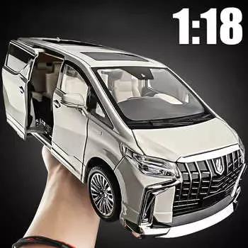 Новый 1:18 Toyota Alphard MPV большая модель игрушечного автомобиля из литого металла, звук и свет, детская машина с автоматической дверью, литой автомобиль для мальчика, подарок белый
