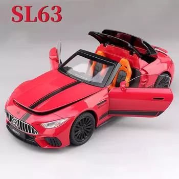 Новый 1:22 Benz SL63 Модель игрушечной машинки из литого сплава со светом и звуком Открывающиеся двери Кабриолет Спортивные автомобили Модели Коллекция Подарки красный