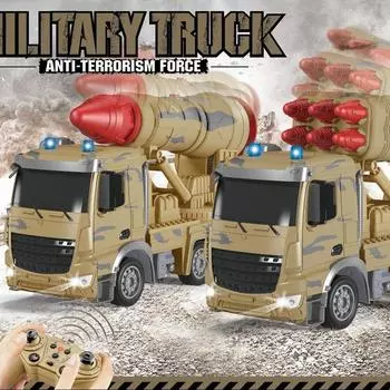 Новый 1/24 2.4G Rc грузовик радиоуправляемый автомобиль 10 каналов военный ракетный автомобиль модель ракетная установка с функцией запуска игрушки мальчик подарок Single-headed cannon зелёный