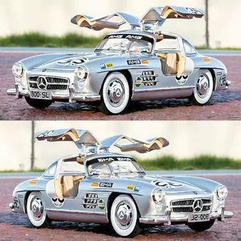 Новый 1:24 Benzs 300SL Track Version Alloy Car Model Diecast Metal Toy Classic Vehicles Car Model Simulation Sound and Light Kids Gift белый