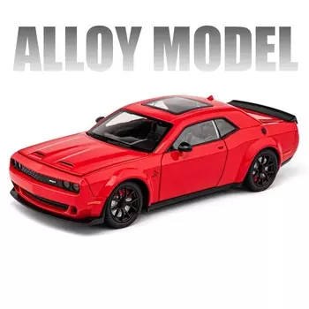 Новый 1:24 Dodge Challenger SRT Модель автомобиля из легкого сплава Литой металлический спортивный автомобиль Модель транспортного средства Коллекционная имитация Звук и свет Детская игрушка Подарок для мальчика красный