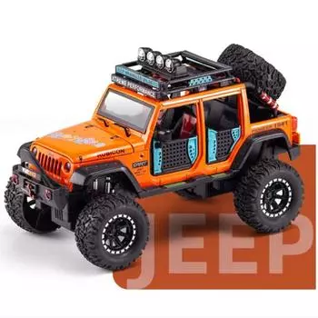 Новый 1:24 Jeep Wrangler Rubicon Модель пикапа из сплава, литая под давлением, игрушечная модель внедорожника, коллекция со звуком и светом, детский подарок оранжевый