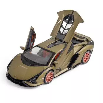 Новый 1:24 Lamborghini Sian FKP 37 Car Sports Car Model Diecast Sound Super Racing Car Lifting Tail Wing Wheels Children Boys Gift зелёный