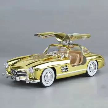 Новый 1:24 масштаба миниатюрная игрушечная модель ретро-машинки из сплава 300SL, 4 двери, открывающаяся машина со звуком и светом, подарок на детский день золотой