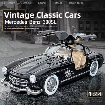 Новый 1:24 Mercedes Benz 300SL Alloy Classic Vintage car Model Car Модель литой металлической машины с откидным механизмом и звуком для детей в подарок чёрный