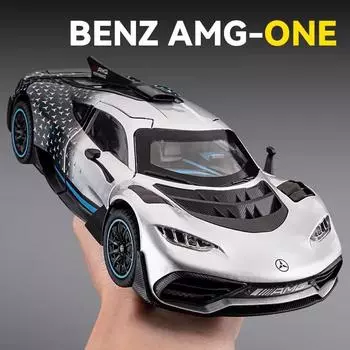 Новый 1:24 Mercedes-Benz AMG ONE Super Racing литая модель автомобиля со звуком и светом коллекционная игрушка для хобби для взрослых подарок на день рождения мальчик модные украшения чёрный
